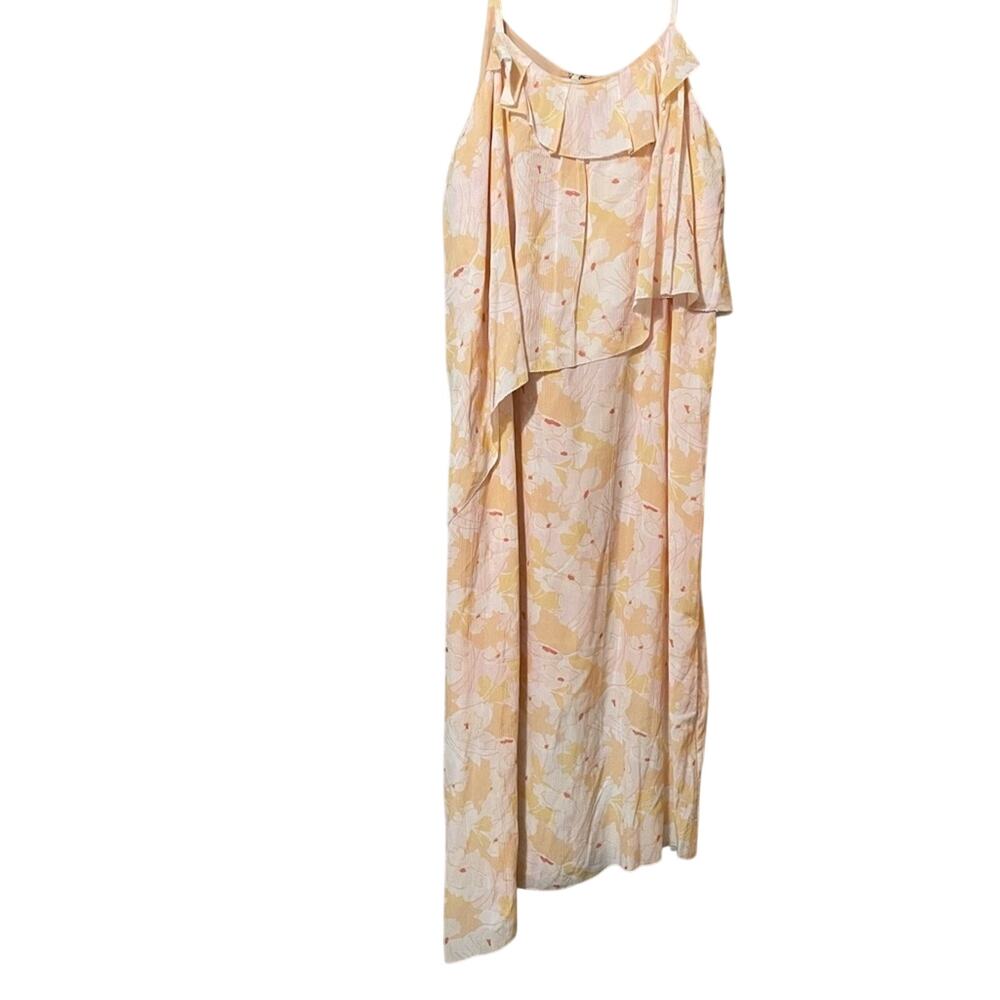Lewit Yellow Floral Layered Sleeveless Asymmetrical Summer Midi Dress Womens 6